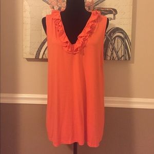 Crown & Ivy Tangerine Color 🍊Ruffle Tank Top
